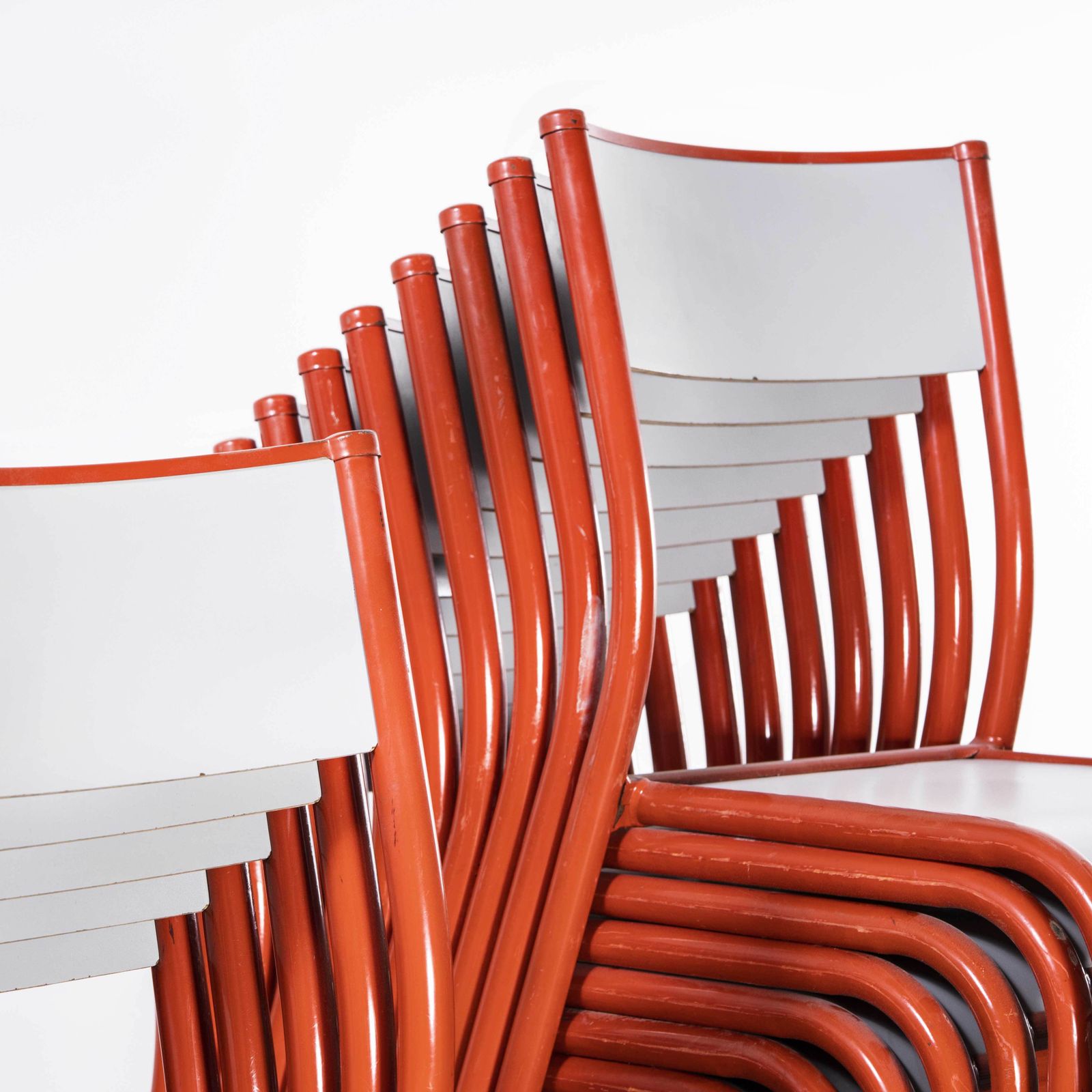1970’s Red Mullca Stacking Dining Chair Grey Seats – Good Quantity Available photo furniture