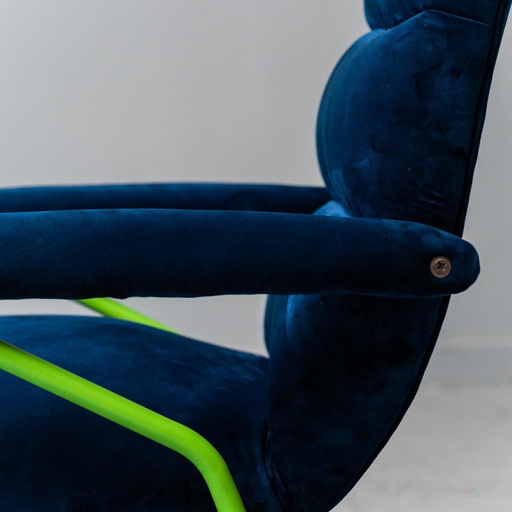 Modern Vintage 60s Blue Green Metal Velvet Armchair photo 418.59