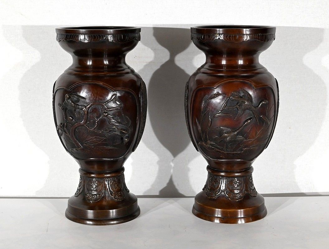 Pair Of Bronze Vases, Asian Style   Xxth
