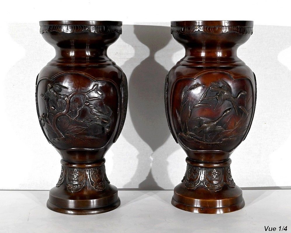 Pair Of Bronze Vases, Asian Style   Xxth photo Home Decor