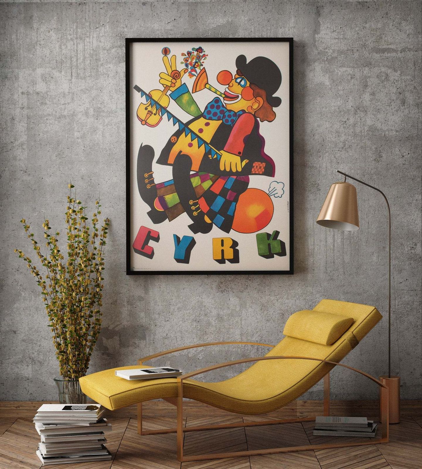 Cyrk One Man Band Clown R1976 Polish Circus Poster, Stachurski photo furniture