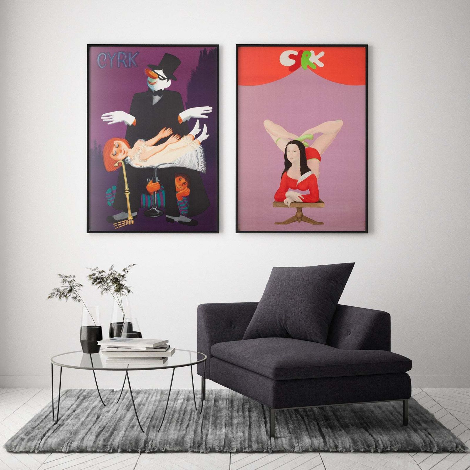 Cyrk Magician Levitatation 1975 Polish Circus Poster, Miedza Tomaszewski photo furniture