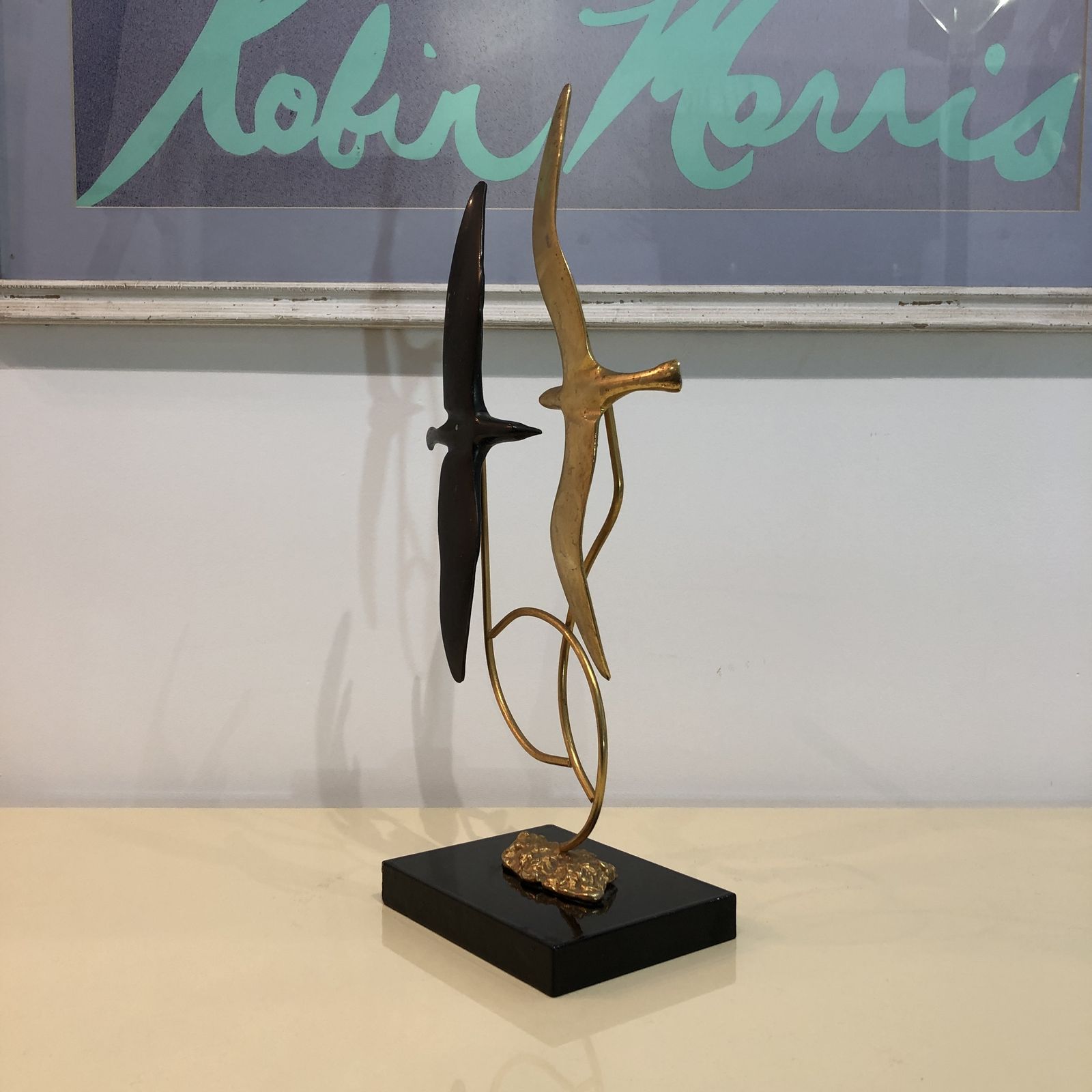 Brass Birds Sculpture 1980s Greek Postmodern Decorative Art photo Art