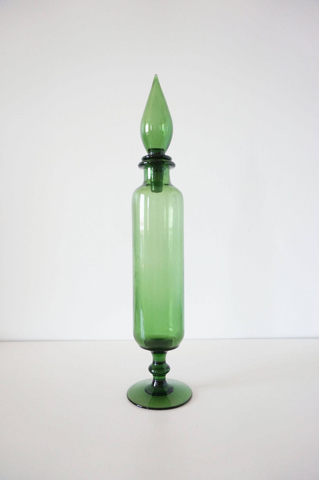 Vintage Italian Glassware, Bottle Or Decanter Made Of Green Blown Glass Empoli photo for sale