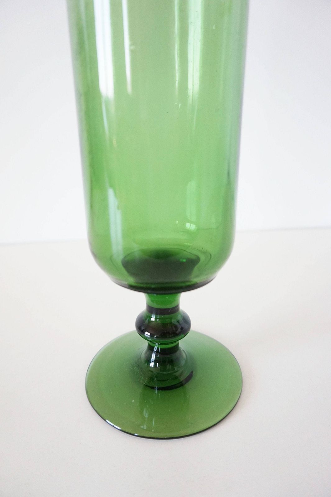 Vintage Italian Glassware, Bottle Or Decanter Made Of Green Blown Glass Empoli photo vintage