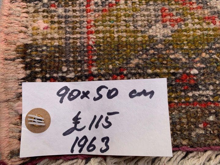 Small Vintage Turkish Rug 90x50 Cm, Short Runner, Tribal, Shabby Chic photo 115.0