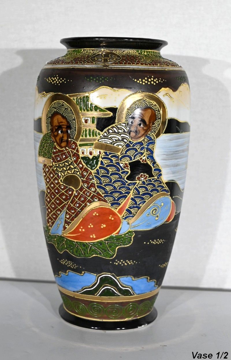 Pair Of Japanese Porcelain Satsuma Vases   Early 20th Century photo Home Decor