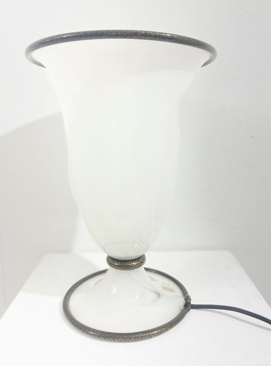 Mid Century Modern White Murano Glass Table Lamp By Barovier & Toso photo furniture