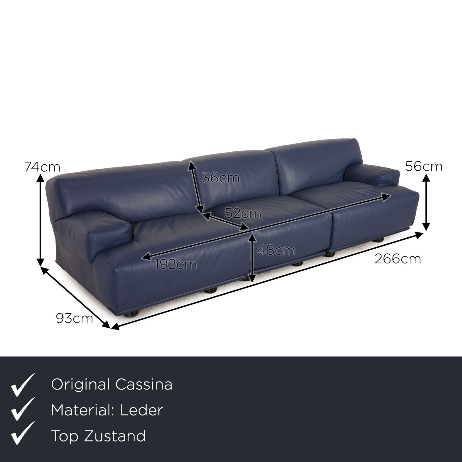 Cassina Fiandra leren driezitsbank – blauw photo furniture