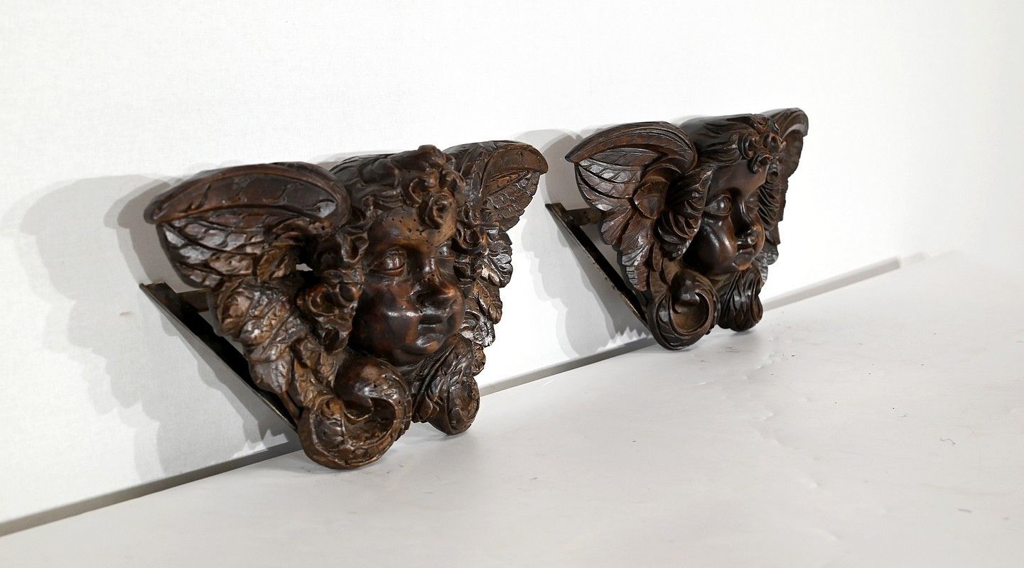 Pair Of Carved Wood Cherubs   Late 19th Century photo furniture