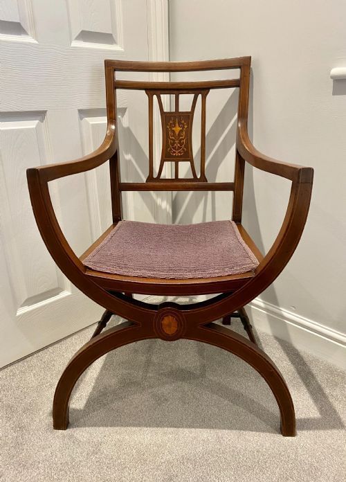 Unusual Antique Edwardian Quality Mahogany Inlaid Armchair photo 475.0