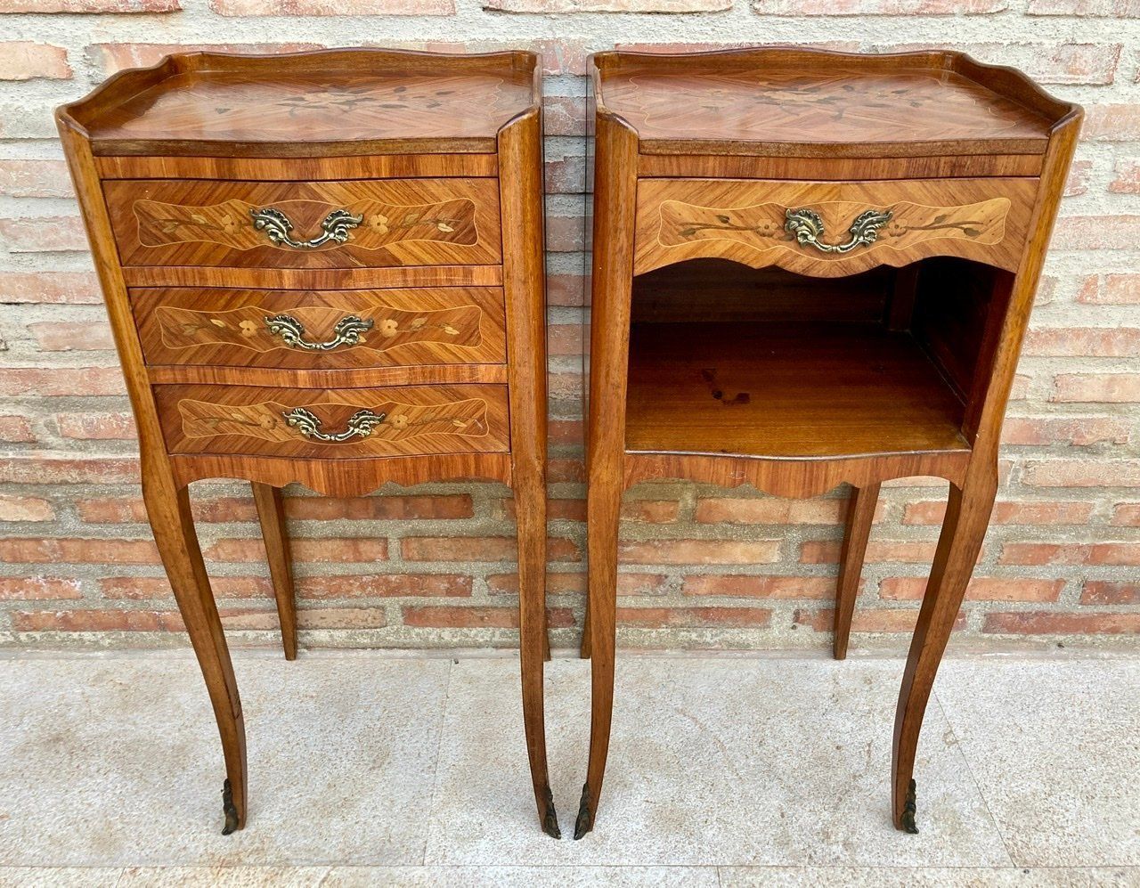 Vintage French Bedside Tables In Marquetry And Bronze Hardware, 1920, Set Of 2 photo Furniture