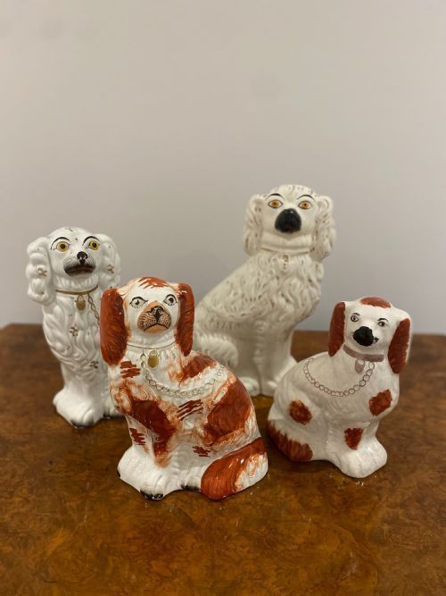 Collection Of Four Antique Quality Staffordshire Hand Painted Spaniels photo furniture