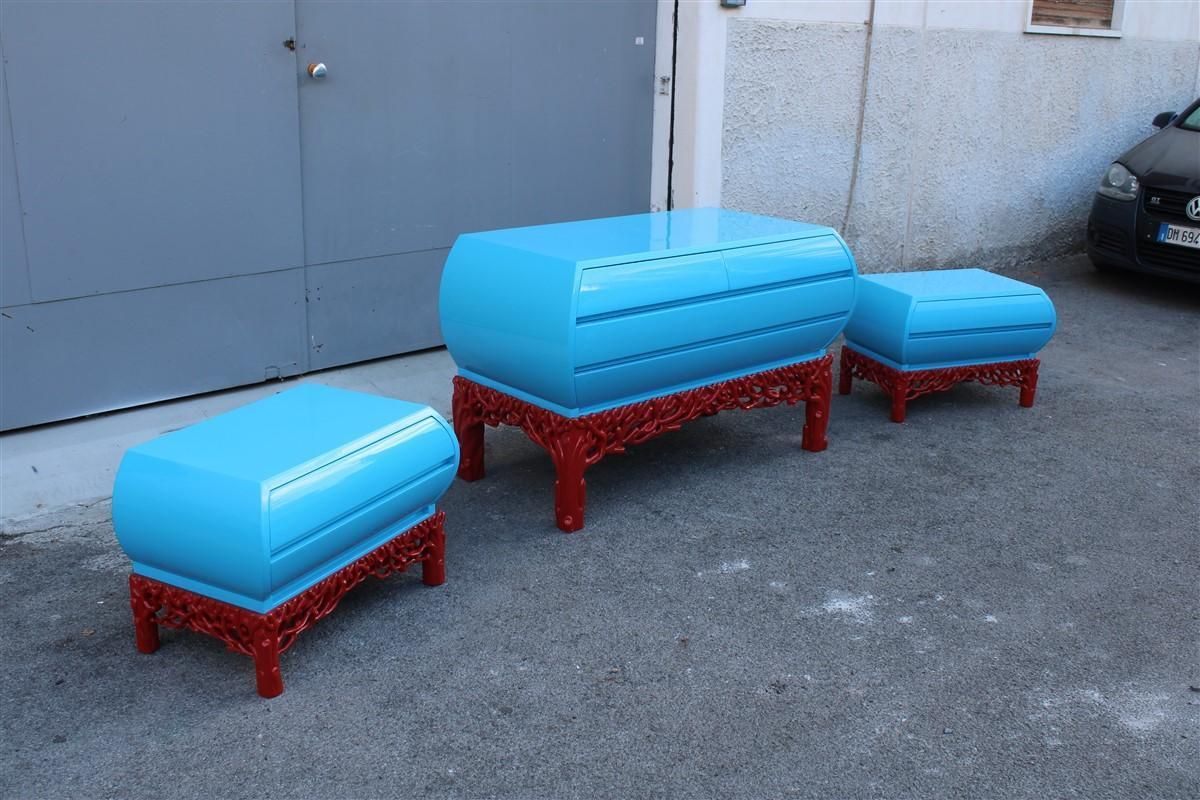Decotarive Bedroom Sets Arpex Roma 1970 In Sea Blue And Red Coral Made In Italy photo vinterior