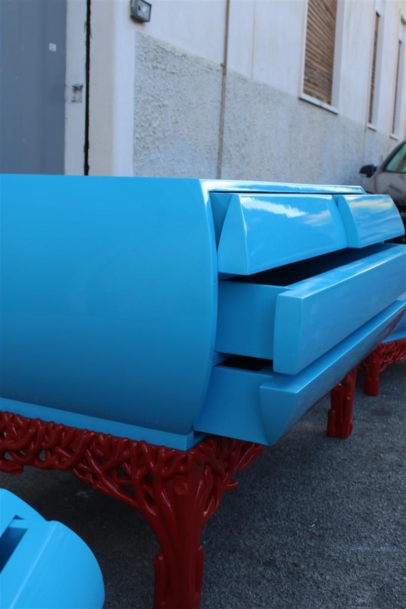Furniture Decotarive Bedroom Sets Arpex Roma 1970 In Sea Blue And Red Coral Made In Italy photo