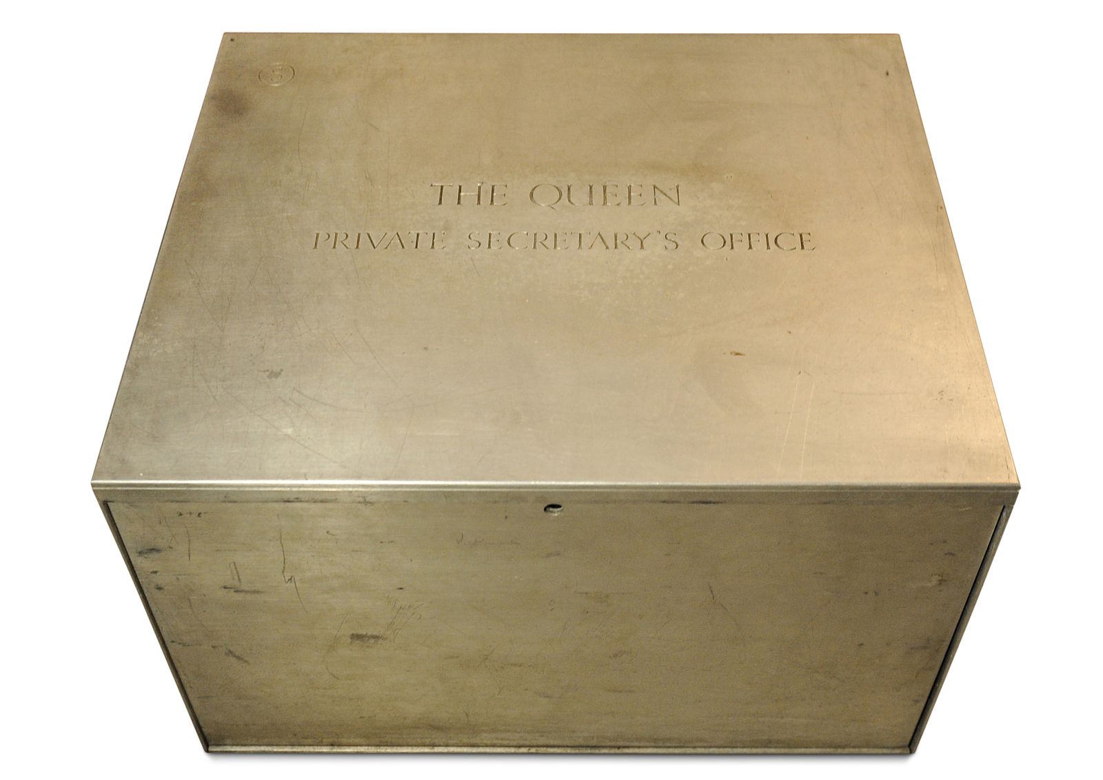 H.R.H Queen Elizabeth II Engraved Private Secretary Office Cabinet With Removable Oak Top Befitted With Inner Shelves Ol