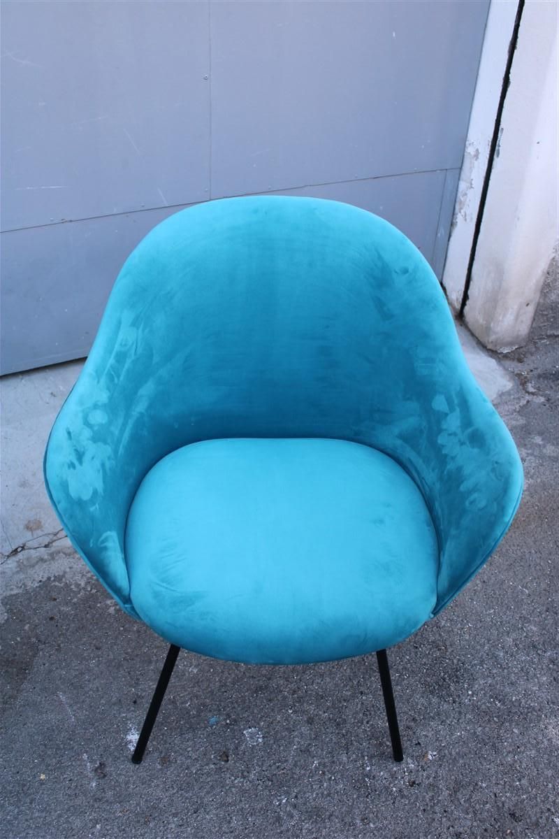 Pair Of Blue Velvet Armchairs Mid Century Italian Design Saporiti Augusto Bozzi photo for sale
