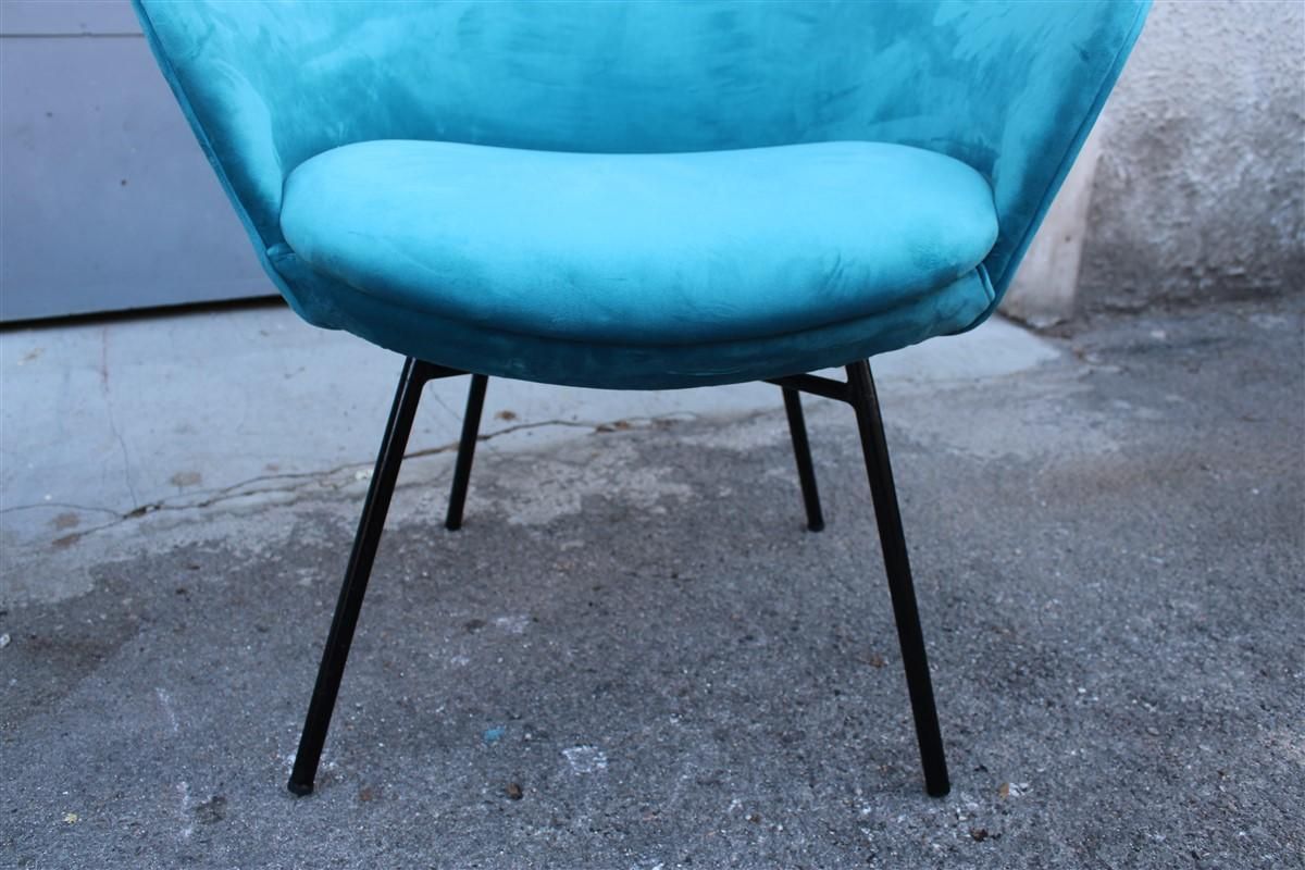 Pair Of Blue Velvet Armchairs Mid Century Italian Design Saporiti Augusto Bozzi photo Furniture