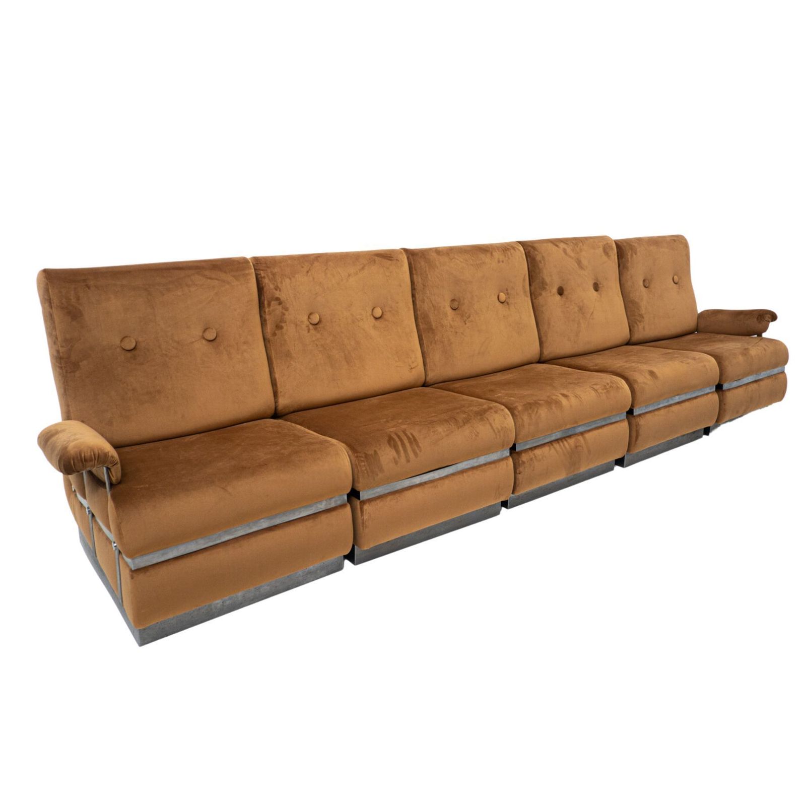 Mid Century Modular Sofa In Brown Velvet