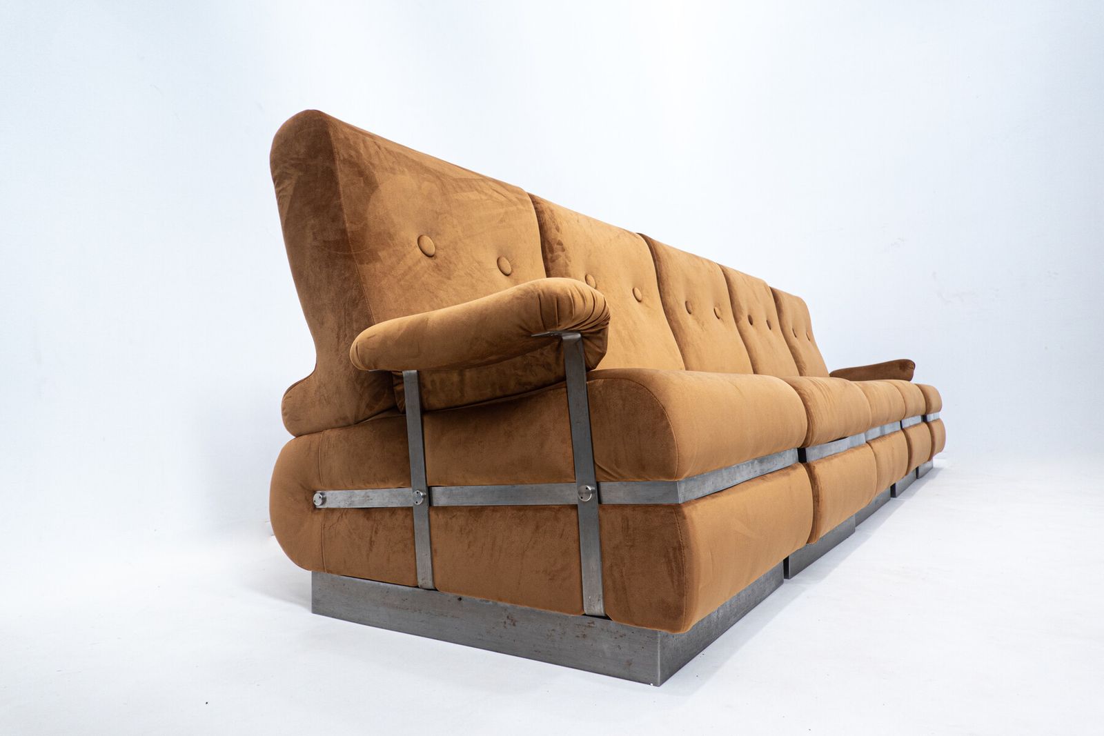 Mid Century Modular Sofa In Brown Velvet photo for sale