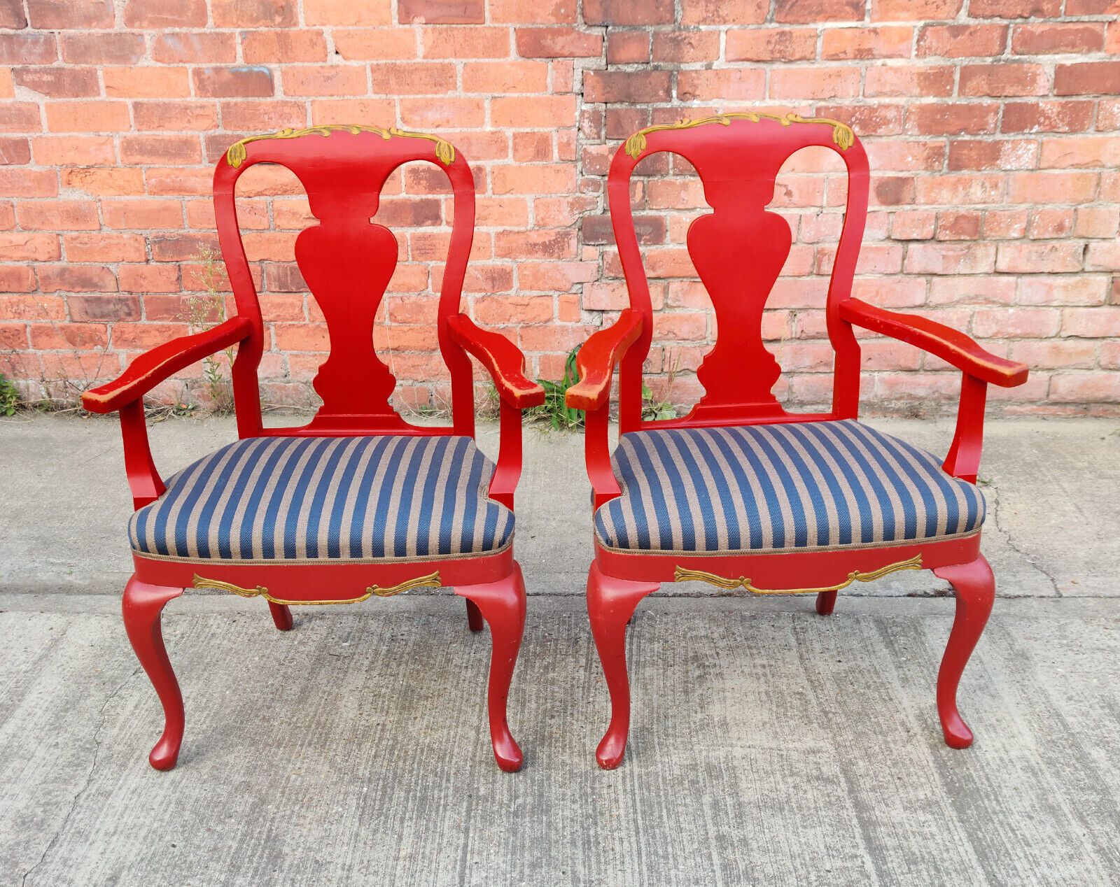 19th Century Lacquer & Gilt Danish Baroque Armchairs From Kastellet, Copenhagen