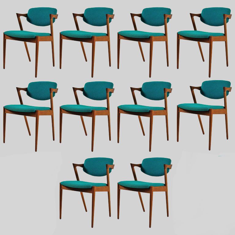 Kai Kristiansen Ten Fully Restored Danish Teak Dining Chairs Custom Upholstery Included 1960's