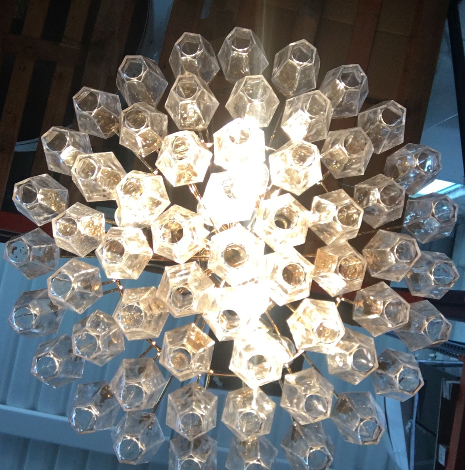 Impressive Murano Glass Sputnik Chandelier Poliedro Like Mazzega Zuccheri Venini Barovier Style photo for sale