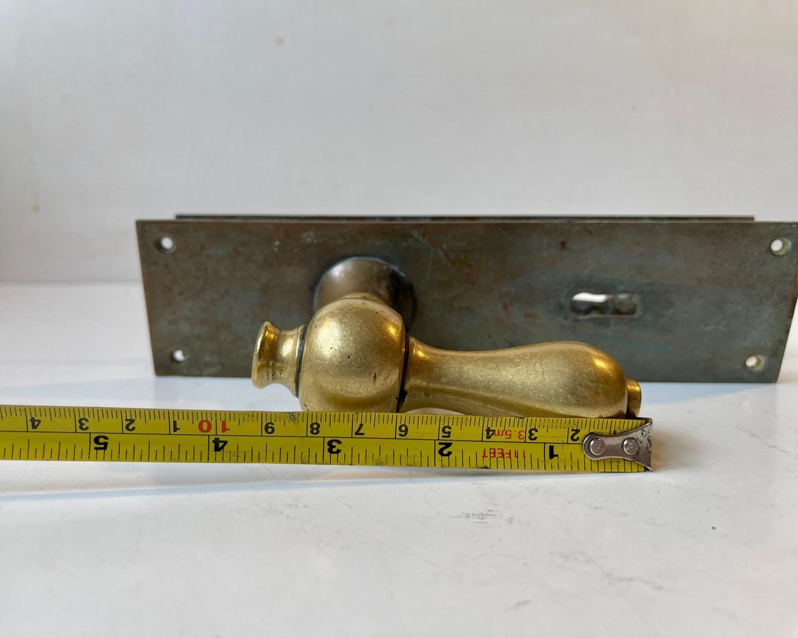 Bauhaus Era Door Handle Set In Bronze And Brass, 1930s, 1 Set photo vintage
