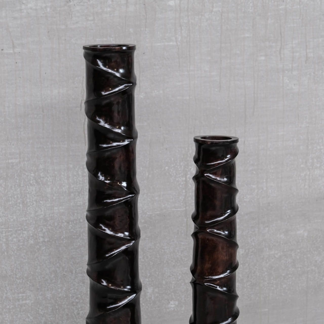 Pair Of Wooden Tall French Mid Century Decorative Vases photo for sale