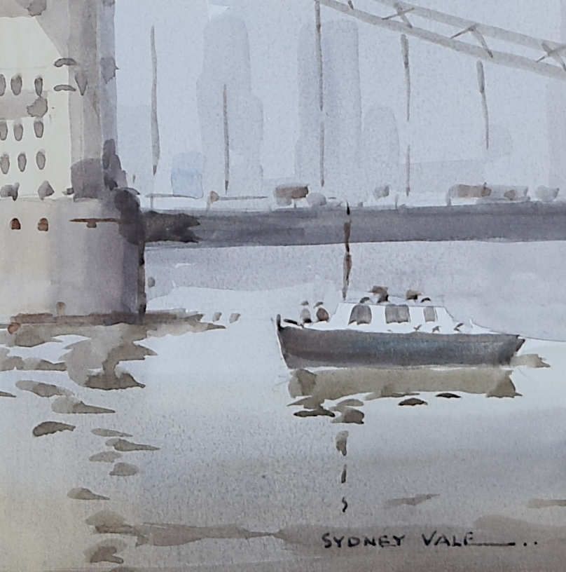 Sydney Vale: ‘Hms Belfast Passing Under Tower Bridge’ Watercolour photo furniture