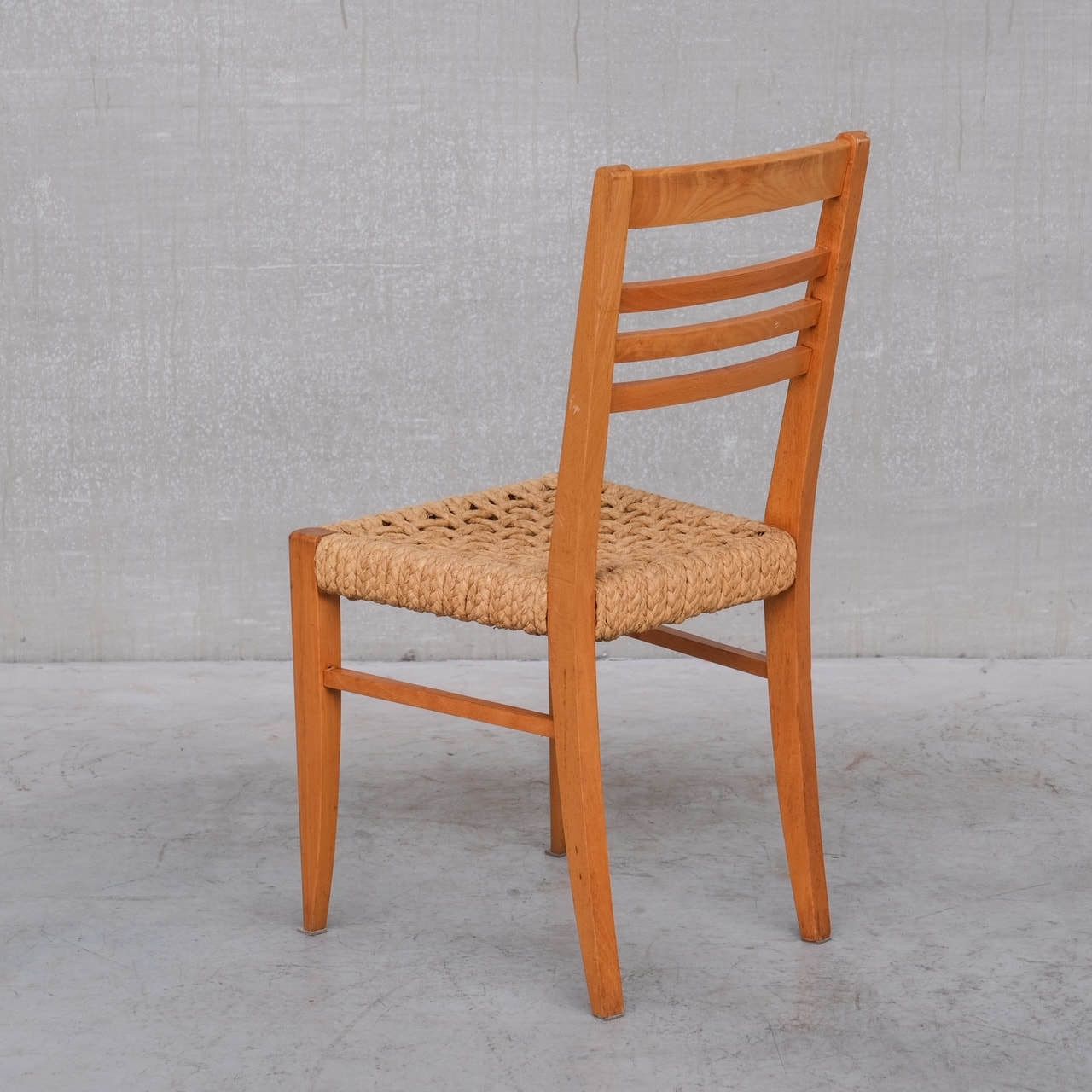 French Mid Century Rope Dining Chairs Attr. To Audoux Minet photo for sale