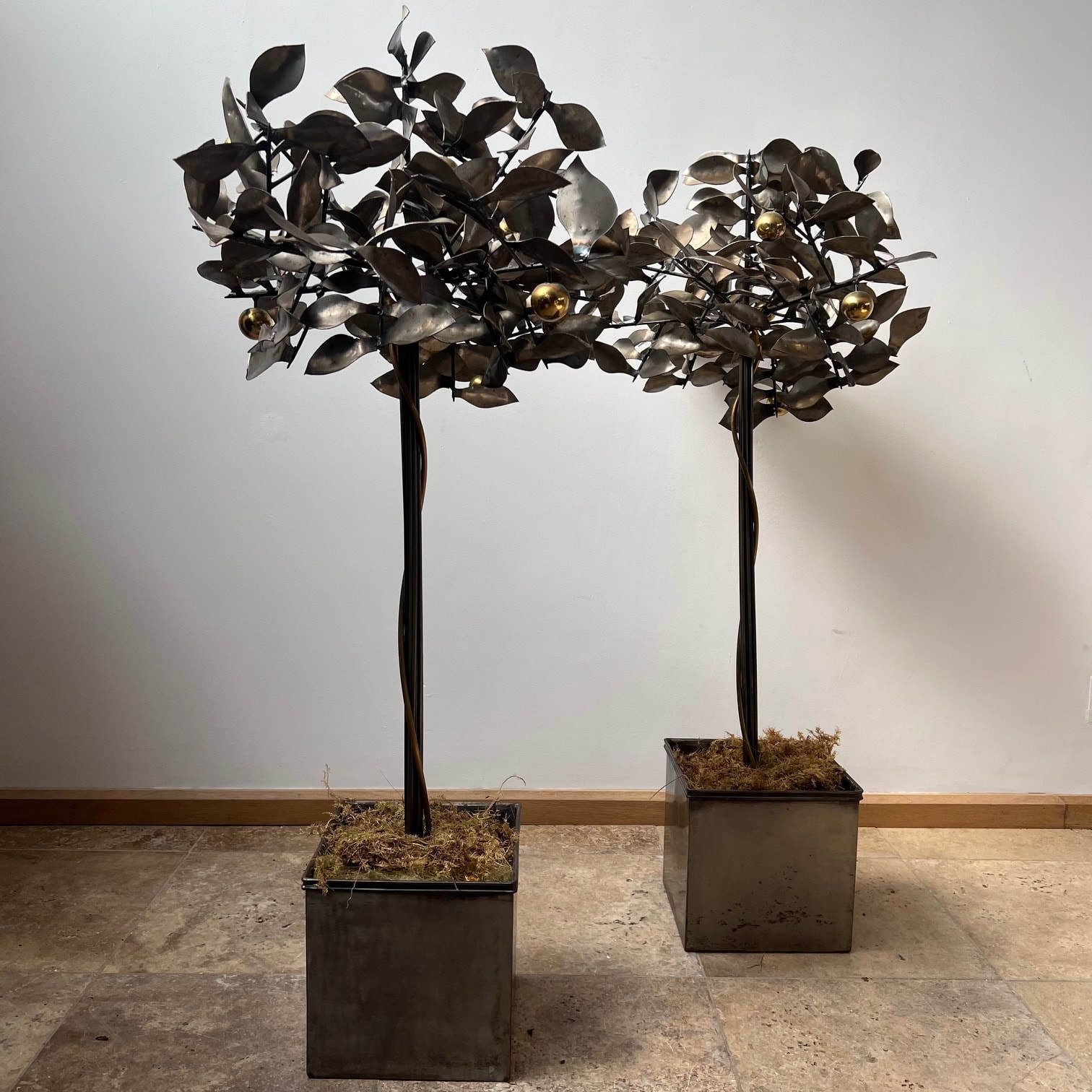Pair Of Blacksmith Made Mid Century Steel Decorative Trees photo buy