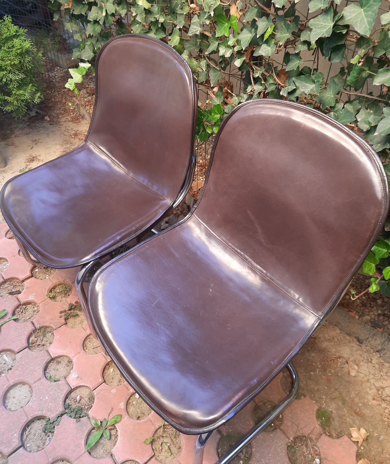 Gastone Rinaldi Dining Chairs Covered With Original Cow Leather, Set Of Two, Italy, 1960s