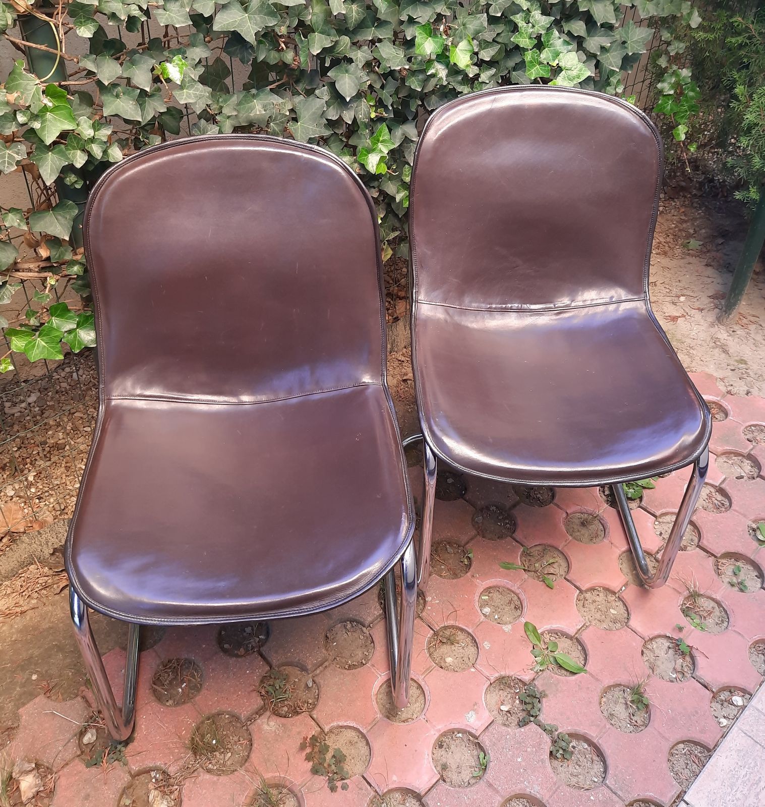 Gastone Rinaldi Dining Chairs Covered With Original Cow Leather, Set Of Two, Italy, 1960s photo vintage