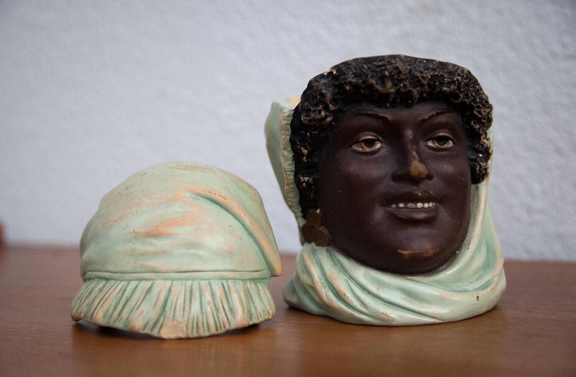 photo furniture Polychrome Terracotta Tobacco Pot Signed Bernard Bloch  Moorish Woman Tobacco Pot  Orientalist  Collection  Showcase Object  Nineteenth