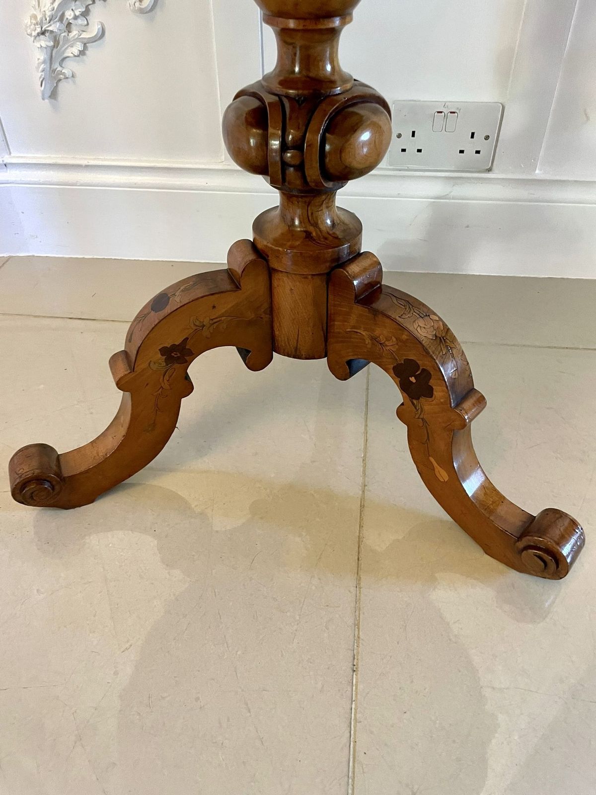 Furniture Outstanding Quality Large Antique Walnut Marquetry Inlaid Lamp Table photo