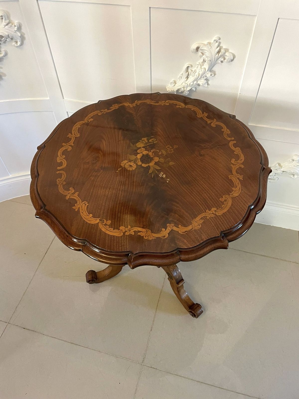 2125.0 Outstanding Quality Large Antique Walnut Marquetry Inlaid Lamp Table photo