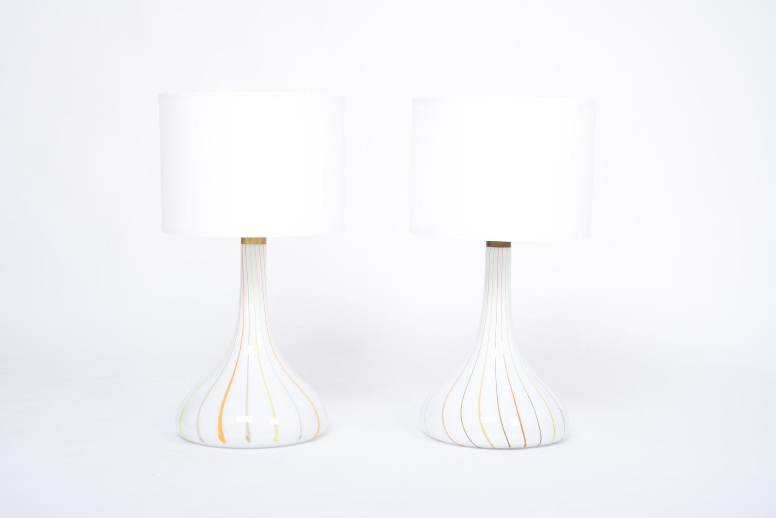 Tall White Glass Model Candy Table Lamps, Attributed To Holmegaard, 1970s, Set Of 2 photo for sale