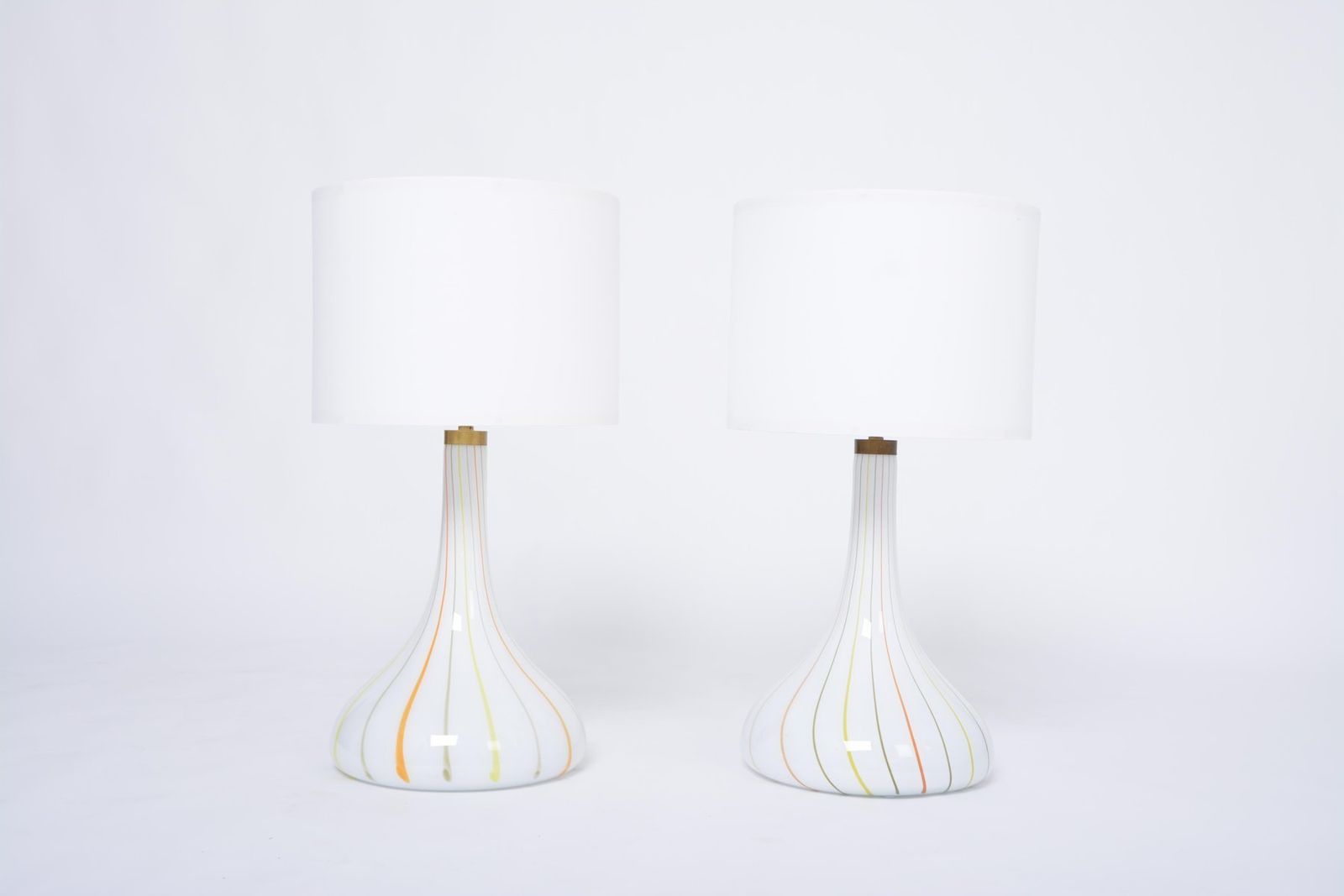 Tall White Glass Model Candy Table Lamps, Attributed To Holmegaard, 1970s, Set Of 2