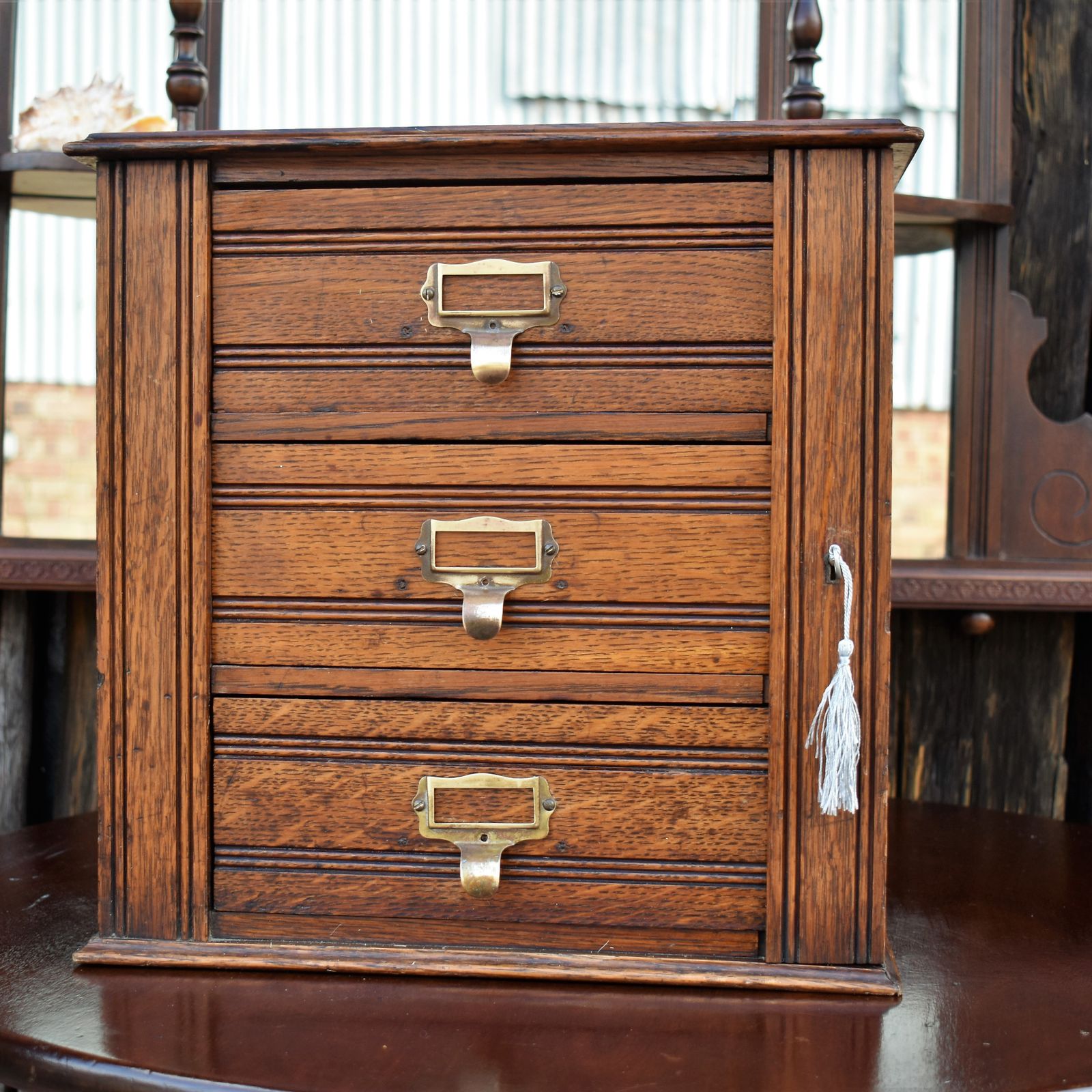 Antique Shannon Desk Top Oak Filing Cabinet Collectors Storage Bank Of Drawers photo vinterior