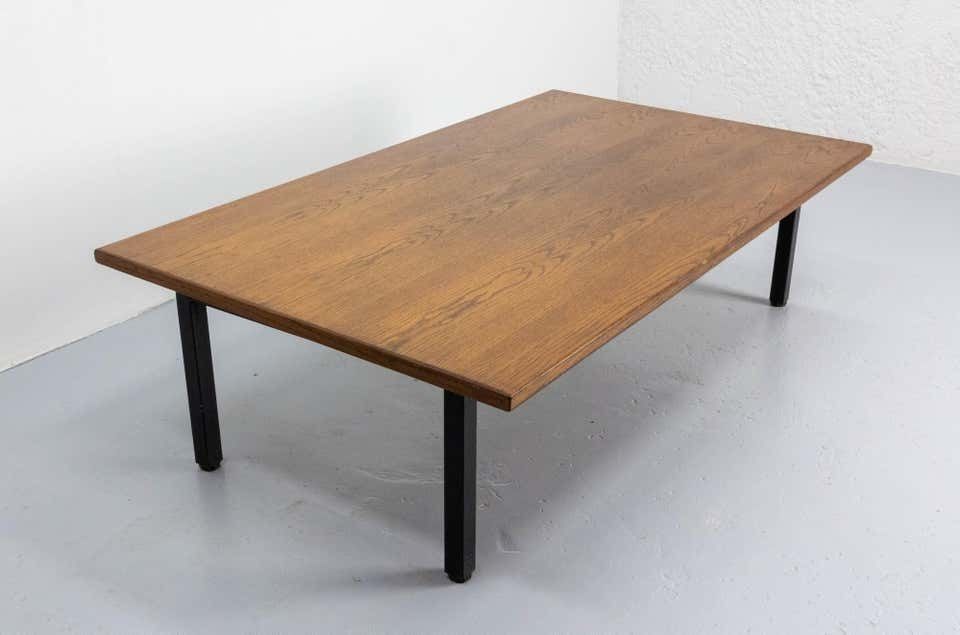 French Coffee Table, Massive Oak And Metal, Circa 1970 photo Furniture