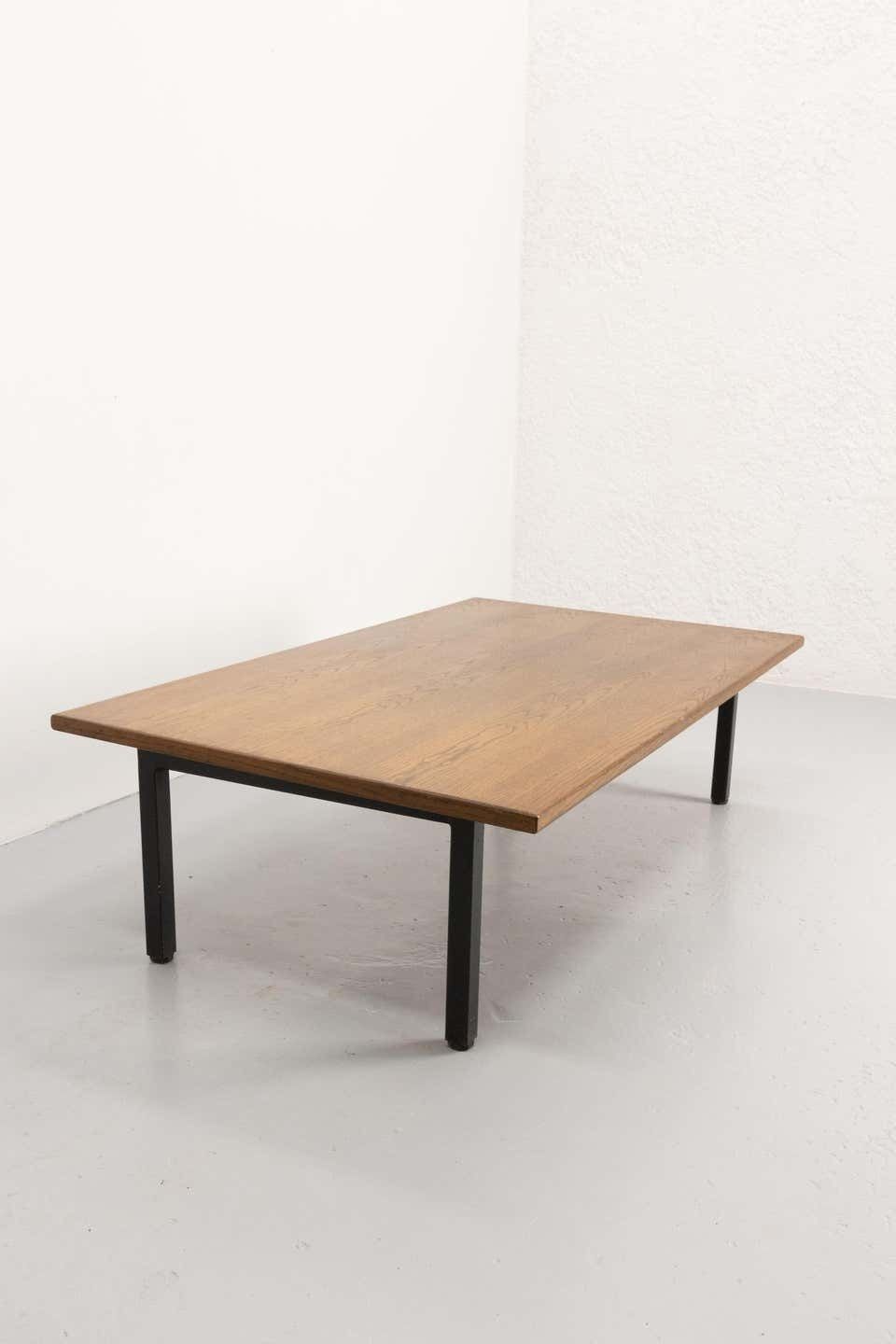 French Coffee Table, Massive Oak And Metal, Circa 1970 photo vinterior