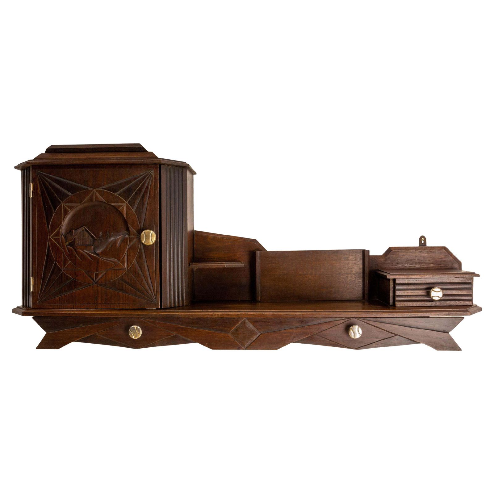 Art Deco Entry Shelf With Cabinet And Drawers Swiss Alp Style, French, 1930