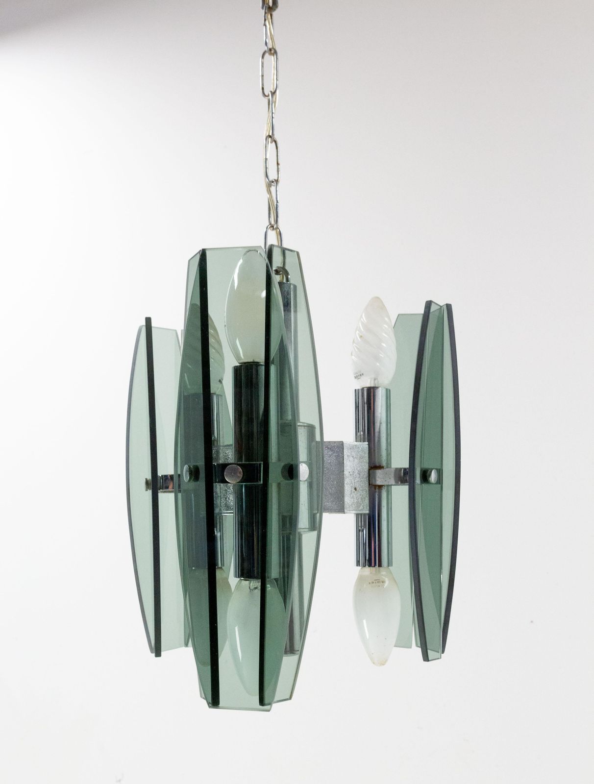 French Chandelier Ceiling Pendant Lustre Glass And Metel C. 1970 photo Lighting