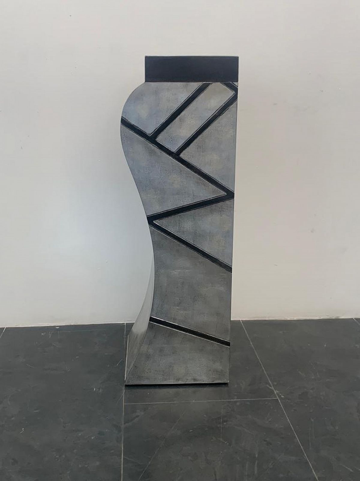Patinated Silver Leaf Pedestal With Black Lacquered Engraved Lines, 1960s photo buy