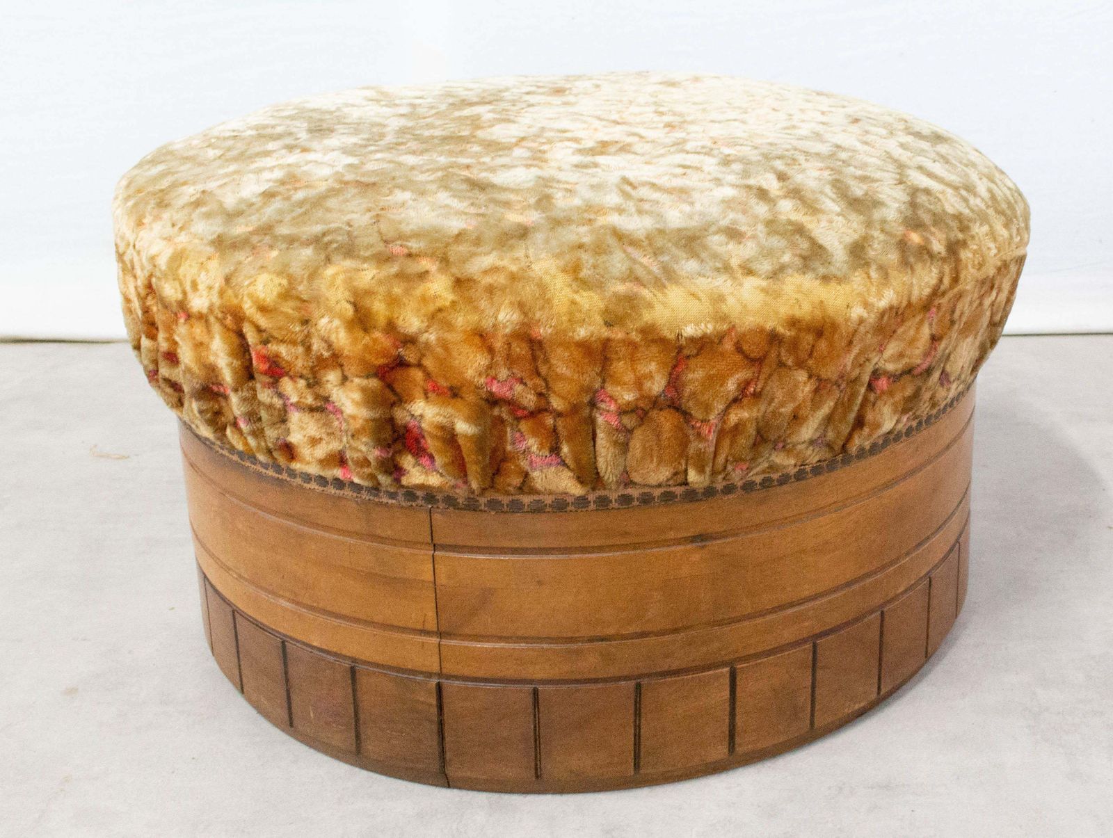 French Art Deco Ottoman Pouf Wood And Upholstery, Mid Century photo furniture