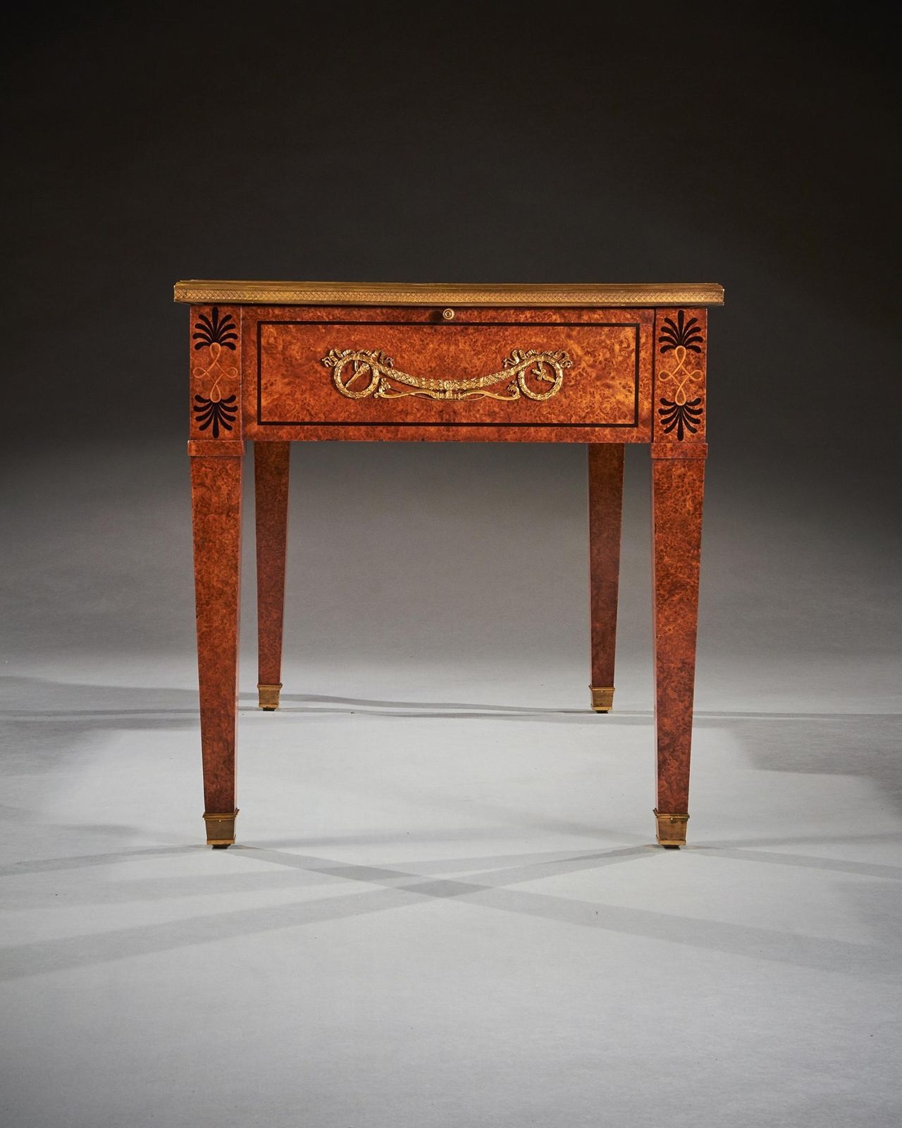 photo for sale Fine 19th Century French Neoclassical Style Amboyna And Gilt Bronze Mounted Writing Table