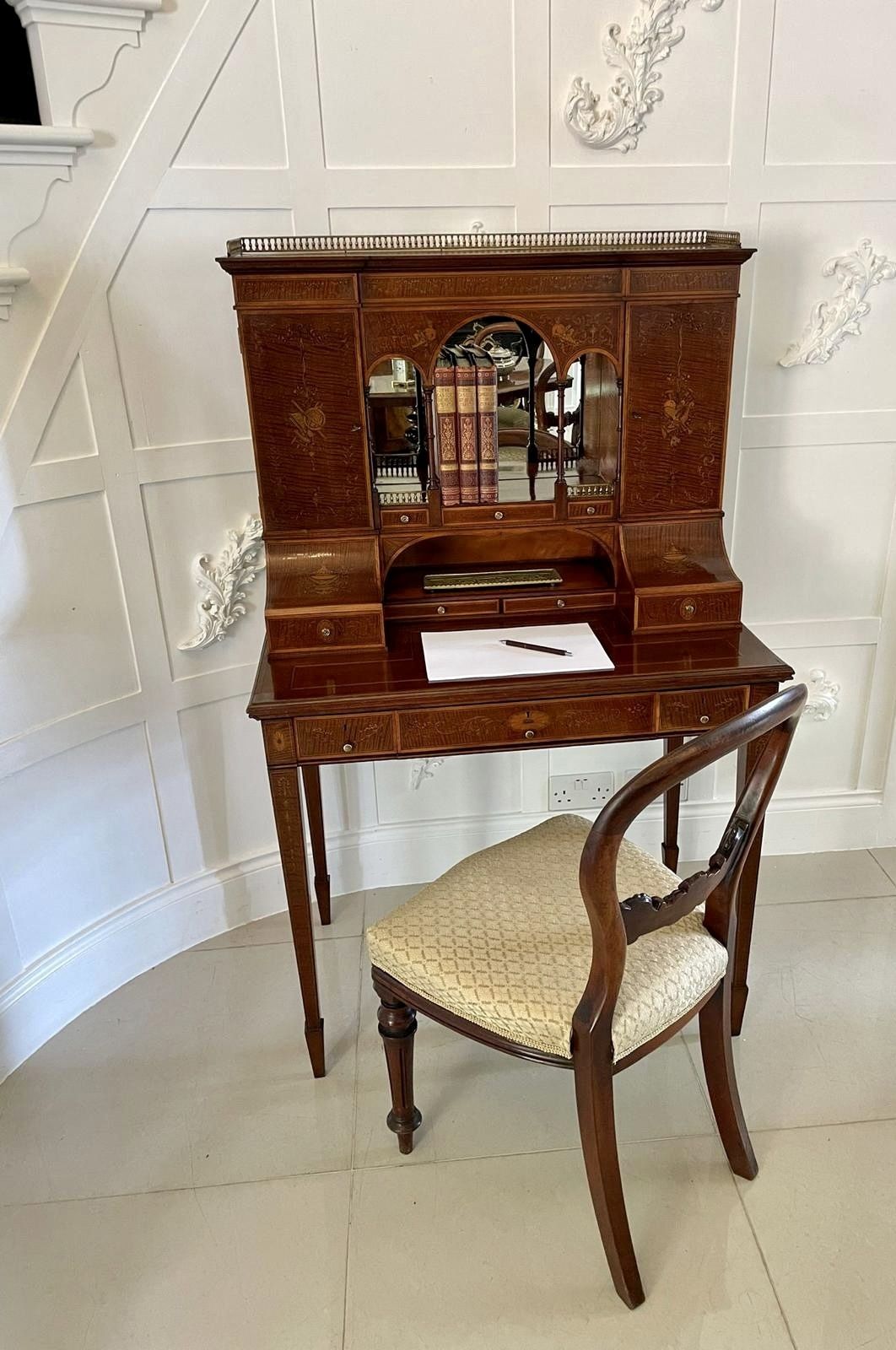 photo buy Outstanding Quality Antique Inlaid Mahogany Freestanding Desk