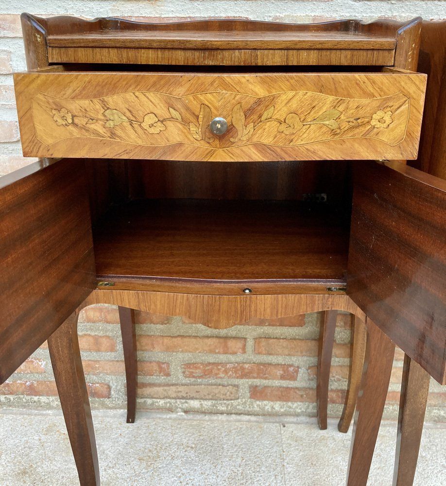 Early 20th Century French Bedside Tables Or Nightstands In Marquetry And Iron Hardware, 1920s, Set Of 2 photo 4000.0