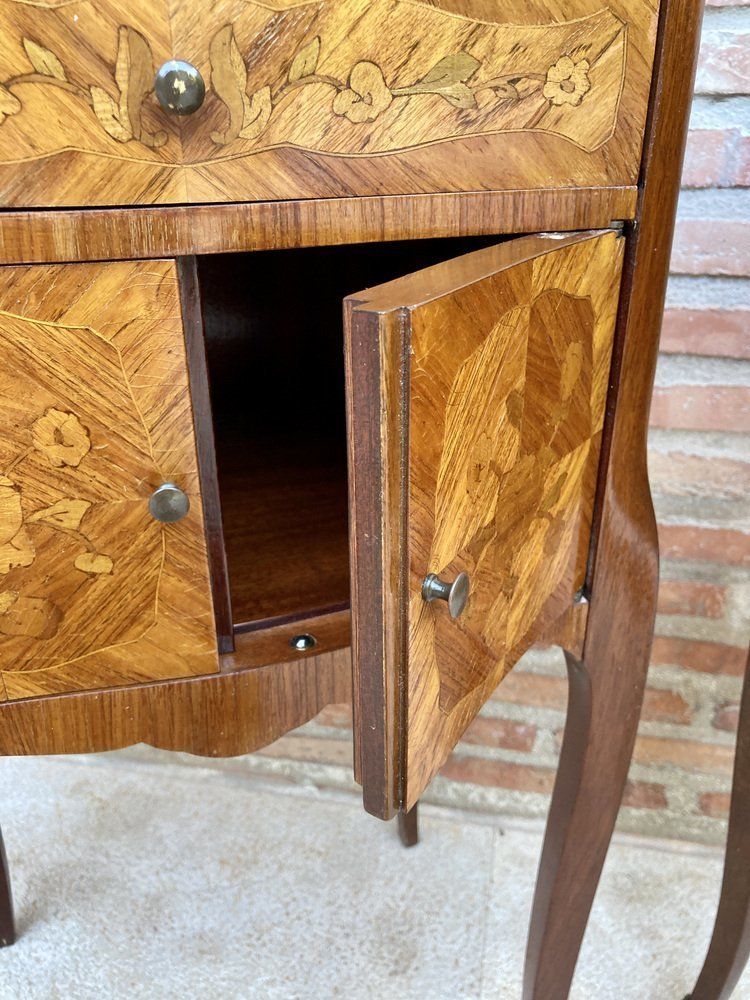 Early 20th Century French Bedside Tables Or Nightstands In Marquetry And Iron Hardware, 1920s, Set Of 2 photo vinterior